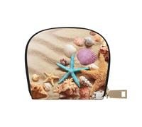 JEJEA Portafoglio porta carte di credito con stampa conchiglie sulla spiaggia, piccolo portafoglio porta carte con cerniera, porta carte in pelle, bianco, Taglia unica
