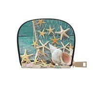 JEJEA Portafoglio porta carte di credito con stampa di conchiglie marine e spiaggia, piccolo portafoglio porta carte con cerniera, porta carte di credito in pelle, bianco, Taglia unica