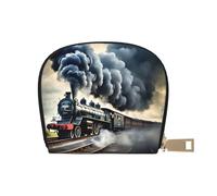 JEJEA Portafoglio porta carte di credito con stampa di treno a vapore, piccolo portafoglio con cerniera, porta carte di credito in pelle, bianco, Taglia unica