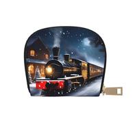 JEJEA Portafoglio porta carte di credito con stampa di treno ferroviario di notte di Natale invernale, piccolo portafoglio porta carte con cerniera, porta carte in pelle, bianco, Taglia unica