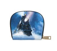 JEJEA Portafoglio porta carte di credito con stampa di treno ferroviario di notte di Natale invernale, piccolo portafoglio porta carte con cerniera, porta carte in pelle, bianco, Taglia unica