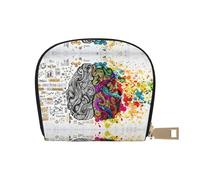 JEJEA Portafoglio porta carte di credito con stampa di vantaggio del cervello sinistro e destro, piccolo portafoglio con cerniera, porta carte in pelle, bianco, Taglia unica