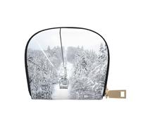 JEJEA Portafoglio porta carte di credito con stampa invernale Old Cable Ski Lift, piccolo portafoglio porta carte con cerniera, porta carte in pelle, bianco, Taglia unica