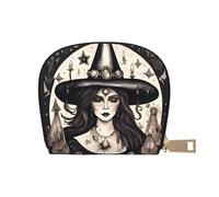 JEJEA Portafoglio porta carte di credito con stampa magica stregoneria bohémien, piccolo portafoglio porta carte con cerniera, porta carte di credito in pelle, bianco, Taglia unica