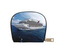 JEJEA Portafoglio porta carte di credito con stampa nave da crociera, piccolo portafoglio con cerniera, porta carte in pelle, bianco, Taglia unica