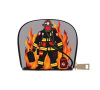 JEJEA Portafoglio porta carte di credito con stampa pompiere pompiere, piccolo portafoglio porta carte con cerniera, porta carte in pelle, bianco, Taglia unica