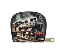 JEJEA Portafoglio porta carte di credito con stampa treno locomotiva a vapore, piccolo portafoglio porta carte con cerniera, porta carte di credito in pelle, bianco, Taglia unica