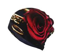 JEJEA Red Rose Print Slouchy Beanie per donne e uomini, caldo berretto berretto morbido antivento chemio cap stretch Skull Cap, Nero , S