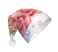 JEJEA Rosa Rosa Bocciolo Stampa Santa Hat Adulto Led, Cappello di Natale Con Luci Per Le Donne E Gli Uomini Rifornimenti Del Partito