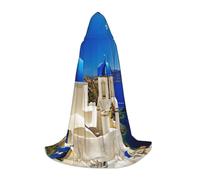 JEJEA Santorini Greek Island Sea View Stampa Halloween Cosplay Festa di Natale Abiti con Cappuccio Mago Vestaglia Halloween Mantello Medievale Rinascimento