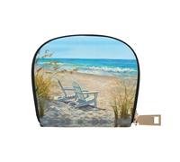 JEJEA Scena spiaggia con sedie stampa porta carte di credito, piccolo portafoglio porta carte con cerniera, porta carte in pelle, bianco, Taglia unica