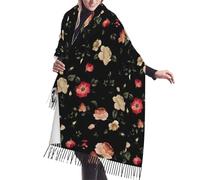 JEJEA Scialle autunnale con frange in finto cashmere con stampa floreale, calda sciarpa invernale da donna, morbida e accogliente per il freddo