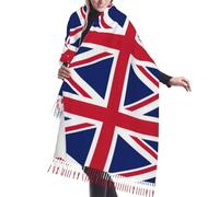 JEJEA Scialle con frange in finto cashmere con stampa bandiera britannica, calda sciarpa invernale da donna, morbida e accogliente per il freddo