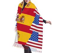 JEJEA Scialle con frange in finto cashmere con stampa bandiera della Spagna americana, calda sciarpa invernale da donna, morbida e accogliente per il freddo