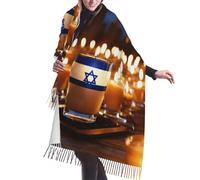 JEJEA Scialle con frange in finto cashmere con stampa bandiera israeliana, calda sciarpa invernale da donna, morbida e accogliente per il freddo