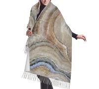 JEJEA Scialle con frange in finto cashmere con stampa blu pallido con pietra di onice, calda sciarpa invernale da donna, morbida e accogliente per la stagione fredda
