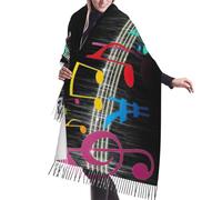 JEJEA Scialle con frange in finto cashmere con stampa colorata nota musicale, calda sciarpa invernale da donna, morbida e accogliente per il freddo