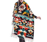JEJEA Scialle con frange in finto cashmere con stampa con motivo nativo americano, calda sciarpa invernale da donna, morbida e accogliente per il freddo