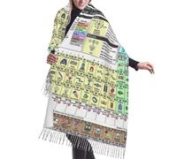 JEJEA Scialle con frange in finto cashmere con stampa con tavola periodica degli elementi, calda sciarpa invernale da donna, morbida e accogliente per la stagione fredda
