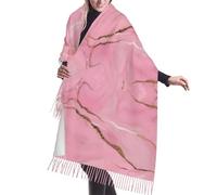 JEJEA Scialle con frange in finto cashmere con stampa con texture effetto marmo rosa, calda sciarpa invernale da donna, morbida e accogliente per il freddo