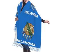 JEJEA Scialle con frange in finto cashmere con stampa della bandiera dell'Oklahoma, calda sciarpa invernale da donna, morbida e accogliente per il freddo