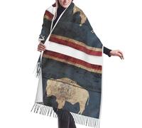 JEJEA Scialle con frange in finto cashmere con stampa della mappa della bandiera del Wyoming, calda sciarpa invernale da donna, morbida e accogliente per il freddo