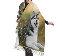 JEJEA Scialle con frange in finto cashmere con stampa di cani husky carino, calda sciarpa invernale da donna, morbida e accogliente avvolgente per il freddo