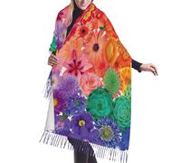 JEJEA Scialle con frange in finto cashmere con stampa di fiori arcobaleno - sciarpa invernale calda da donna, morbida e accogliente per il freddo