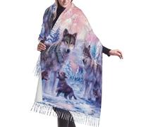 JEJEA Scialle con frange in finto cashmere con stampa famiglia di lupi, calda sciarpa invernale da donna, morbida e accogliente per il freddo
