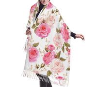 JEJEA Scialle con frange in finto cashmere con stampa floreale rosa con stampa floreale - calda sciarpa invernale da donna, morbida e accogliente per il freddo