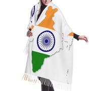 JEJEA Scialle con frange in finto cashmere con stampa mappa dell'India, calda sciarpa invernale da donna, morbida e accogliente per il freddo