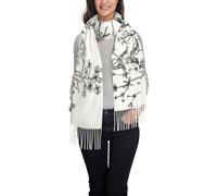 JEJEA Scialle pashmina da donna con stampa di fiori bianchi e neri per abito da sera damigella d'onore matrimonio sciarpa morbida invernale