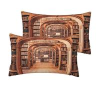 JEJEA Set di 2 federe per cuscini con stampa biblioteca, 30 x 50 cm, in lino, federe decorative per cuscini