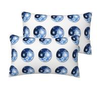 JEJEA Set di 2 federe per cuscino con stampa del mondo Yin Yang, 30 x 50 cm, in lino, decorative