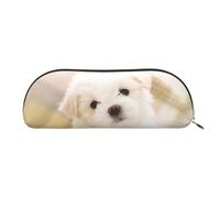 JEJEA Simpatico astuccio in pelle con stampa cucciolo maltese con cerniera, astuccio, astuccio per matite, astuccio per matite, astuccio per trucchi e cosmetici, Oro, Taglia unica, Beauty case