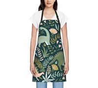 JEJEA Simpatico grembiule da cucina con stampa di dinosauri, resistente all'acqua, con tracolla regolabile per il collo, da chef per donne