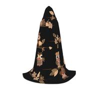 JEJEA Simpatico mantello marrone con stampa di gufi in stile cartone animato per Halloween, cosplay, Natale, feste di Natale, con cappuccio, mantello di Halloween, rinascimento medievale