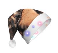 JEJEA Simpatico Pastore Tedesco Cucciolo Stampa Cappello di Babbo Natale Adulto Led, Cappello di Natale Con Luci Per Donne E Uomini Capodanno Forniture Per Il Partito