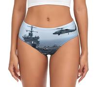 JEJEA Slip da donna con stampa portaerei, biancheria intima a vita alta, mutandine a copertura completa per le donne, biancheria intima elasticizzata, Nero , 4XL