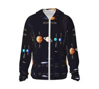 JEJEA Solar System Jupiter Saturno Print Camicie con protezione solare UV a maniche lunghe con zip felpe con cappuccio giacca leggera escursionismo all'aperto con tasche, Nero , S