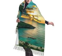 JEJEA Sunrise Over Hanauma Bay Oahu Hawaii Stampa Finto Cashmere Frange Scialle - Calda sciarpa invernale da donna, morbida e accogliente per il freddo