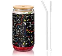 JEJEA Tazze in vetro con coperchio e cannucce in bambù, a forma di lattina, bicchieri da cocktail, trasparenti