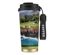 JEJEA Tazze isolate in acciaio inox con stampa del campo da golf sulla spiaggia delle Hawaii, tazze da caffè a doppia parete, tazza da viaggio per casa e ufficio