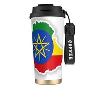 JEJEA Tazze isolate in acciaio inox con stampa della mappa della bandiera dell'Etiopia, tazze da caffè a doppia parete, tazza da viaggio per casa e ufficio