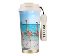 JEJEA Tazze isolate in acciaio inox con stampa fenicottero rosa sulla spiaggia, tazze da caffè a doppia parete, tazza da viaggio per casa e ufficio