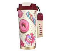 JEJEA Tazze termiche colorate in acciaio inox con stampa dolce lecca-lecca cupcake ciambella, tazze da caffè a doppia parete, tazza da viaggio per casa e ufficio