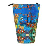 JEJEA The Underwater World - Astuccio telescopico multifunzione con stampa di pesci tropicali, astuccio per cancelleria e cosmetici, Nero , Taglia unica, Organizer per borse