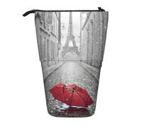 JEJEA Torre Eiffel Parigi Street ombrello rosso stampa multifunzionale telescopico astuccio carino cancelleria penna astuccio portatile cosmetici borsa, Nero , Taglia unica, Organizer per borse
