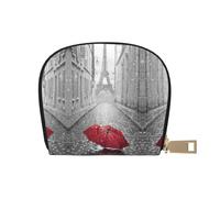 JEJEA Torre Eiffel Parigi Street rosso ombrello stampa porta carte di credito, piccolo portafoglio porta carte con cerniera, porta carte in pelle, bianco, Taglia unica