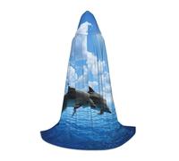 JEJEA Vestaglia con cappuccio con due delfini, per Halloween, cosplay, Natale, feste di Natale, mantello medievale rinascimentale